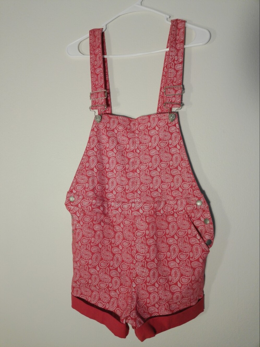 BDG Pink Paisley Short Overalls